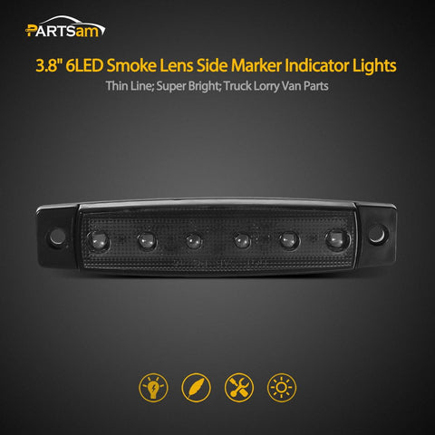 Image of Partsam 10Pcs 3.8 Inch Smoked Thin line Trailer Led Side Marker Clearance Lights 6 LED Surface Mount Amber/Red Trailer marker lights, Led marker lights for trucks, Truck cab marker lights, RV marker light