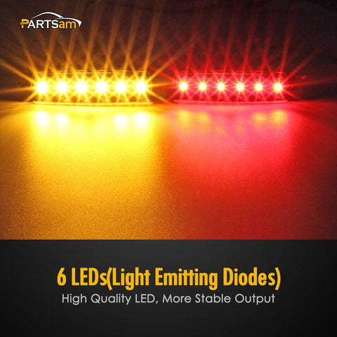 Image of Partsam 10Pcs 3.8 Inch Smoked Thin line Trailer Led Side Marker Clearance Lights 6 LED Surface Mount Amber/Red Trailer marker lights, Led marker lights for trucks, Truck cab marker lights, RV marker light