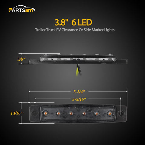 Image of Partsam 10Pcs 3.8 Inch Smoked Thin line Trailer Led Side Marker Clearance Lights 6 LED Surface Mount Amber/Red Trailer marker lights, Led marker lights for trucks, Truck cab marker lights, RV marker light
