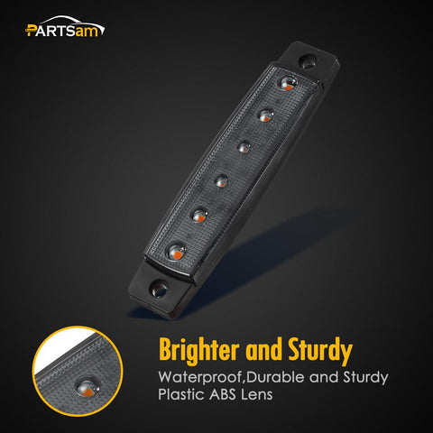 Image of Partsam 10Pcs 3.8 Inch Smoked Thin line Trailer Led Side Marker Clearance Lights 6 LED Surface Mount Amber/Red Trailer marker lights, Led marker lights for trucks, Truck cab marker lights, RV marker light