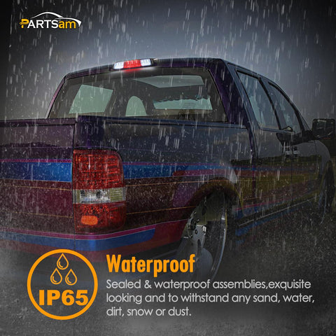 Image of Partsam Replacement for F150 F-150 2004 2005 2006 2007 2008 High Mount Stop Light 3rd Third Brake Light Smoked LED Rear Cab Roof Center Mount Brake Tail Cargo Light Lamp Chrome Housing w/3 Plugs