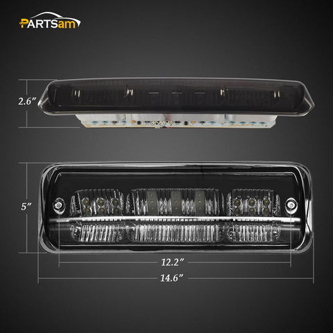 Image of Partsam Replacement for F150 F-150 2004 2005 2006 2007 2008 High Mount Stop Light 3rd Third Brake Light Smoked LED Rear Cab Roof Center Mount Brake Tail Cargo Light Lamp Chrome Housing w/3 Plugs