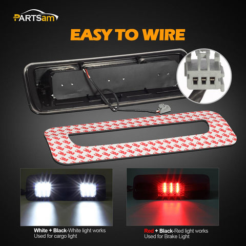 Image of Partsam Replacement for F150 F-150 2004 2005 2006 2007 2008 High Mount Stop Light 3rd Third Brake Light Smoked LED Rear Cab Roof Center Mount Brake Tail Cargo Light Lamp Chrome Housing w/3 Plugs