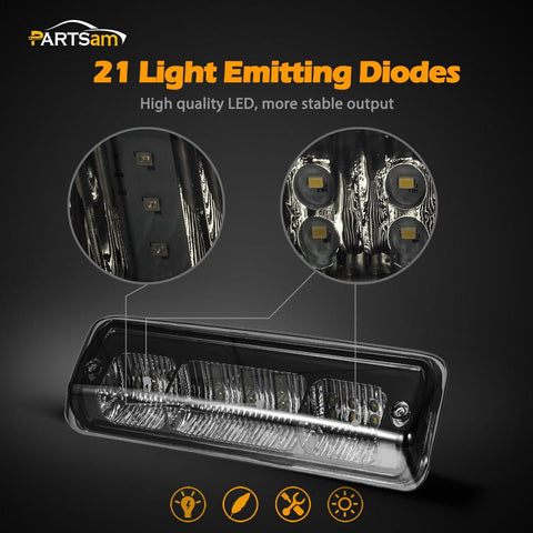 Image of Partsam Replacement for F150 F-150 2004 2005 2006 2007 2008 High Mount Stop Light 3rd Third Brake Light Smoked LED Rear Cab Roof Center Mount Brake Tail Cargo Light Lamp Chrome Housing w/3 Plugs