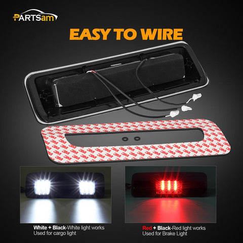 Image of Partsam High Mount Stop Light 3rd Third Brake Light Replacement for Ford F150 F-150 2004 2005 2006 2007 2008 Smoked LED Rear Cab Roof Brake Stop Tail Cargo Center Light Lamp Black Housing w/3 Plugs