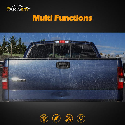 Image of Partsam High Mount Stop Light 3rd Third Brake Light Replacement for Ford F150 F-150 2004 2005 2006 2007 2008 Smoked LED Rear Cab Roof Brake Stop Tail Cargo Center Light Lamp Black Housing w/3 Plugs