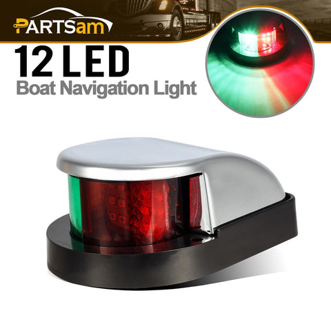Image of Partsam Boat Marine LED Navigation Lights Lamps 12 LED, Red and Green LED Boat Front Light to Small Boat and Pontoon Yacht Skeeter