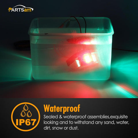 Image of Partsam Boat Marine LED Navigation Lights Lamps 12 LED, Red and Green LED Boat Front Light to Small Boat and Pontoon Yacht Skeeter