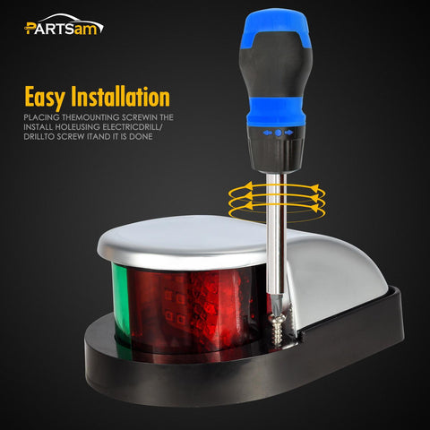Image of Partsam Boat Marine LED Navigation Lights Lamps 12 LED, Red and Green LED Boat Front Light to Small Boat and Pontoon Yacht Skeeter