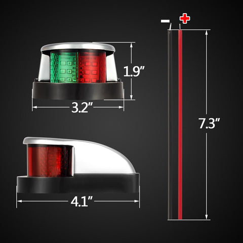 Image of Partsam Boat Marine LED Navigation Lights Lamps 12 LED, Red and Green LED Boat Front Light to Small Boat and Pontoon Yacht Skeeter