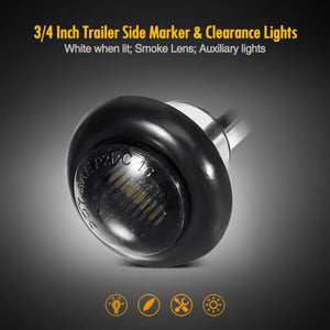 Partsam 10Pcs 3/4 Inch Mini White LED Side Marker Clearance Lights Smoke Black Lens Flush Grommet Mount Submersible Truck Boat Trailer Pickup 3/4 Inch Led Marker Lights Lamps Indicators Sealed