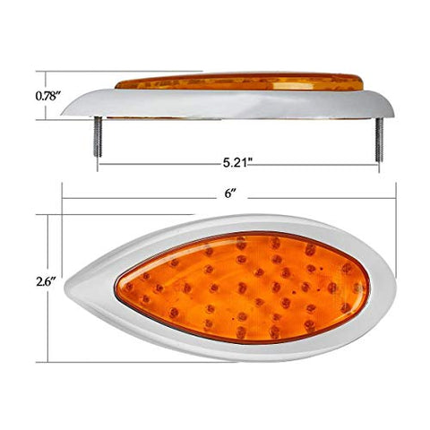 Image of Partsam 2Pcs Replacement for 1938 1939 Hot Rod Amber Led Teardrop Trailer Lights 6 Inch Amber Led Turn Signal and Parking 35 LED Chrome with Bullet Plugs Waterproof Sealed 12V