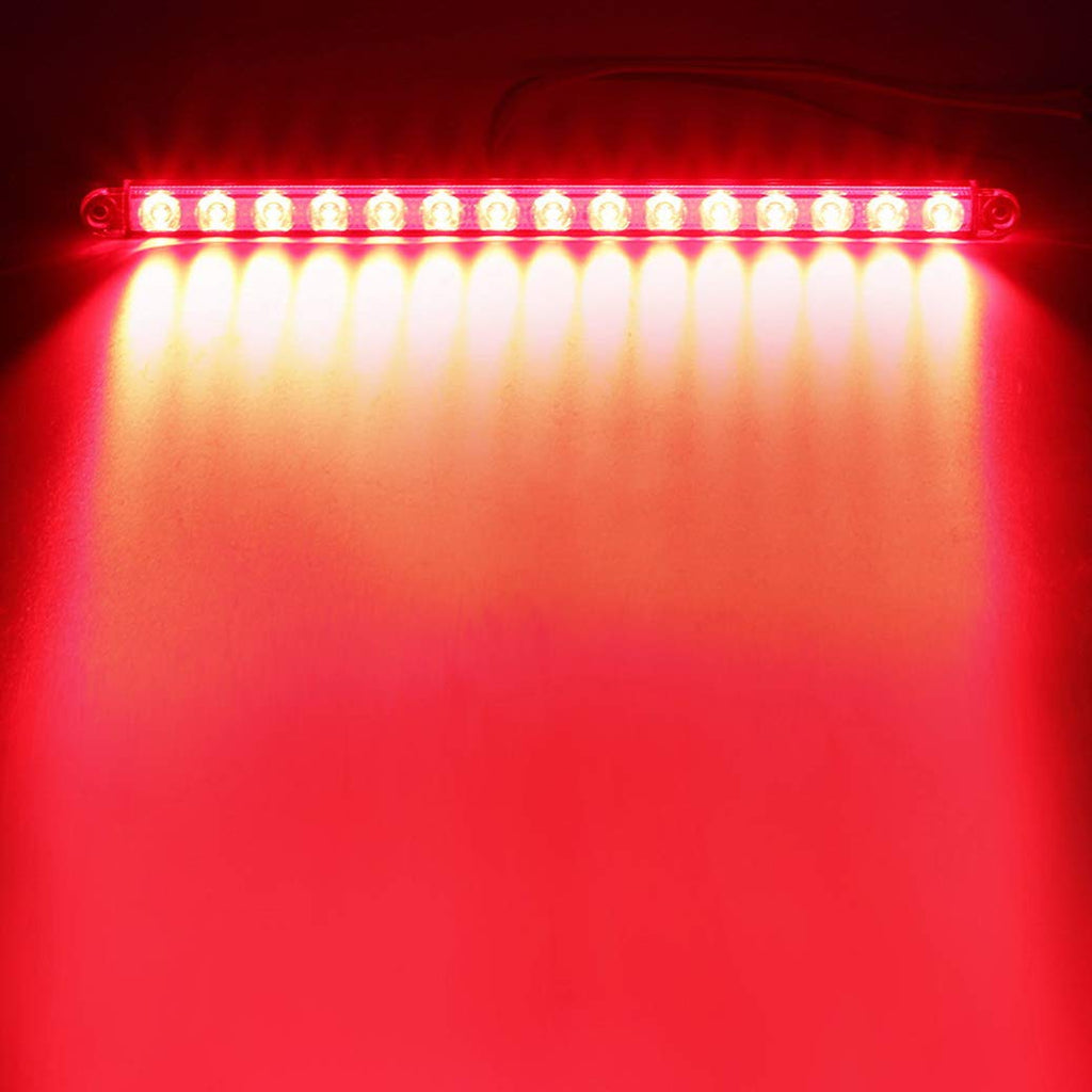 Partsam 2Pcs 12" 15 LED Red Led Trailer Truck Identification Light Bar Waterproof Sealed Thin Stop/Turn/Tail ID Marker Third 3rd Brake Light Strip bar for Trucks Trailers RV Surface Mount