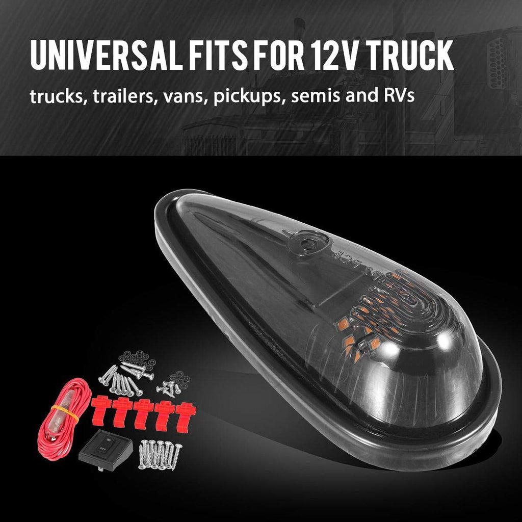 Partsam 5pcs Front Rear Smoke Lens Teardrop Cab Light 9LED Amber Cab Marker Light Top Clearance Roof Running Light with Wiring Pack for Trucks, Vans, Pickups, semis and RVs