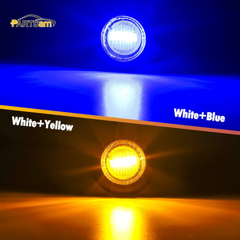 Image of Partsam 2Pcs 3/4" Round LED Marker Light Amber to Blue Auxiliary Light Dual Revolution Side Marker Clearance Light Turn Signal Indicators Grommet Bullet Light for Trailer Truck Camper RV