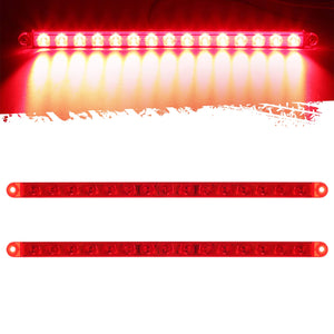 Partsam 2Pcs 12" 15 LED Red Led Trailer Truck Identification Light Bar Waterproof Sealed Thin Stop/Turn/Tail ID Marker Third 3rd Brake Light Strip bar for Trucks Trailers RV Surface Mount