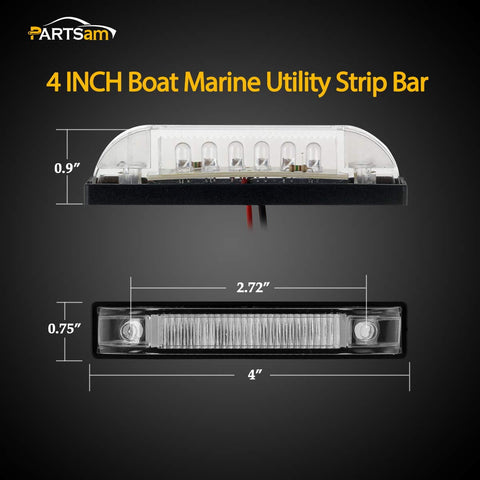 Image of Partsam 4 Inch Marine Boat RV Clear LED Utility Strip Light Bar