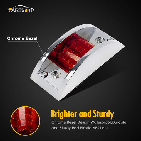 Image of Partsam 6x Red Rectangular 4-4/5" Armored-style Clearance Side Marker Light Chrome 12LED, Rectangle Led Trailer Clearance Lights, Surface Mount Led Lights