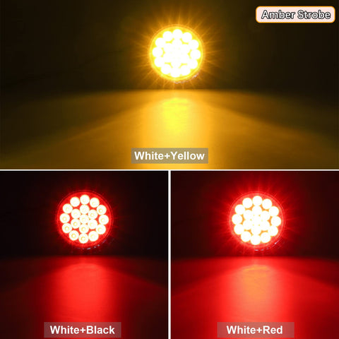 Image of Partsam 2Pcs 4 Inch Round Red Stop Turn Tail Lights to Amber Strobe Lights Kit 19 Diodes w/Chrome Bezels and 3-Prong Wire Pigtails