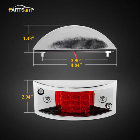 Image of Partsam 6x Red Rectangular 4-4/5" Armored-style Clearance Side Marker Light Chrome 12LED, Rectangle Led Trailer Clearance Lights, Surface Mount Led Lights