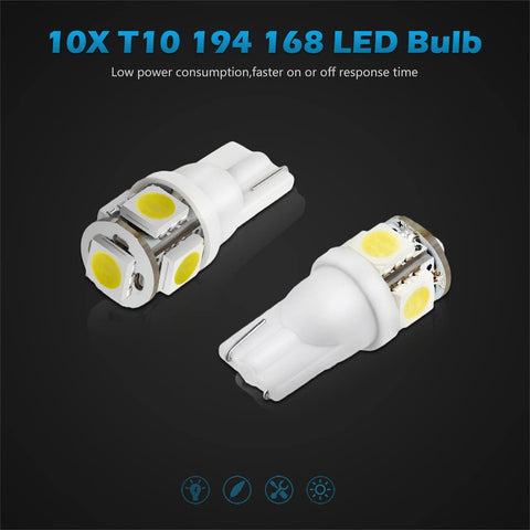 Image of Partsam 194 168 LED Bulbs White, Super Bright T10 2825 Car Interior Dome Lights Bulbs 6000K 5050-SMD Chipsets Error Free for Car Dome Map Door Courtesy License Plate Lights, 10Pcs