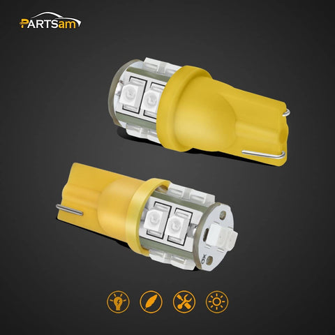 Image of Partsam T10 LED Light Bulbs 5pcs 10-3528-SMD Chipset 194 168 Amber LED Replacement Bulbs for Pickup Truck Cab Marker Roof Running Top Light 12V (Pack of 5)