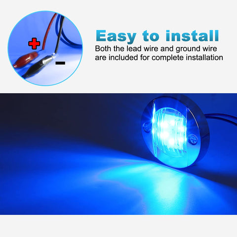 Image of Partsam 10Pcs 3" LED Round Stern Transom Anchor Lights, Clear Lens Blue Led Round Interior Compartment and cockpit courtesy lights, Chrome Sealed Outdoors Sport Boat Outfitting Navigation Lights