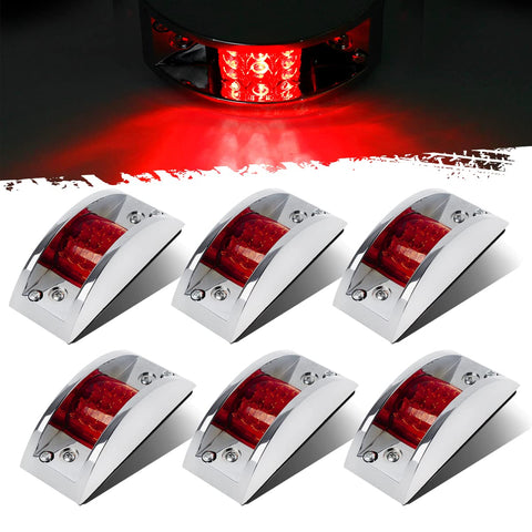 Image of Partsam 6x Red Rectangular 4-4/5" Armored-style Clearance Side Marker Light Chrome 12LED, Rectangle Led Trailer Clearance Lights, Surface Mount Led Lights