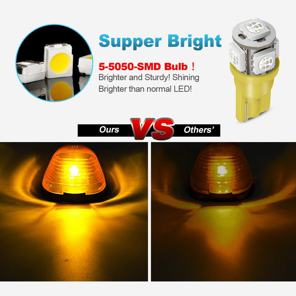 Partsam 5X Smoke Cab Marker Top Roof Light + 5X Amber T10 LED Lights Assembly Compatible with E150 E250 E350 E450 F150 F250 F350 F450 F550 Super Duty with Stock Cab Light 1999-2016
