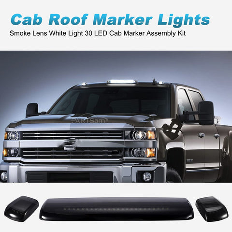 Image of Partsam 3Pcs Smoked White Cab Marker Lights Replacement for Silverado/Sierra 1500 2500 3500 2015 2016 2017 2018 2019 White 30 LED Cab Roof Top Clearance Marker Running Lights Lamps w/Wiring Pack