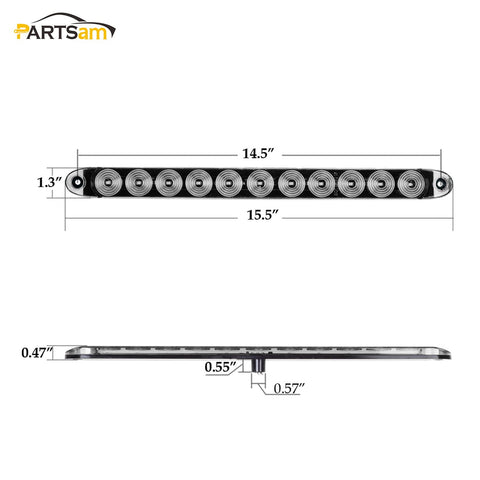 Image of Partsam 2x Clear Lens Flange Mount 15" Turn Signal Marker light Bar Amber 11LED Waterproof for Trucks Trailers RV Boat, Super Thin Yellow Led Strip ID Light Bar P/T/C Parking Lights