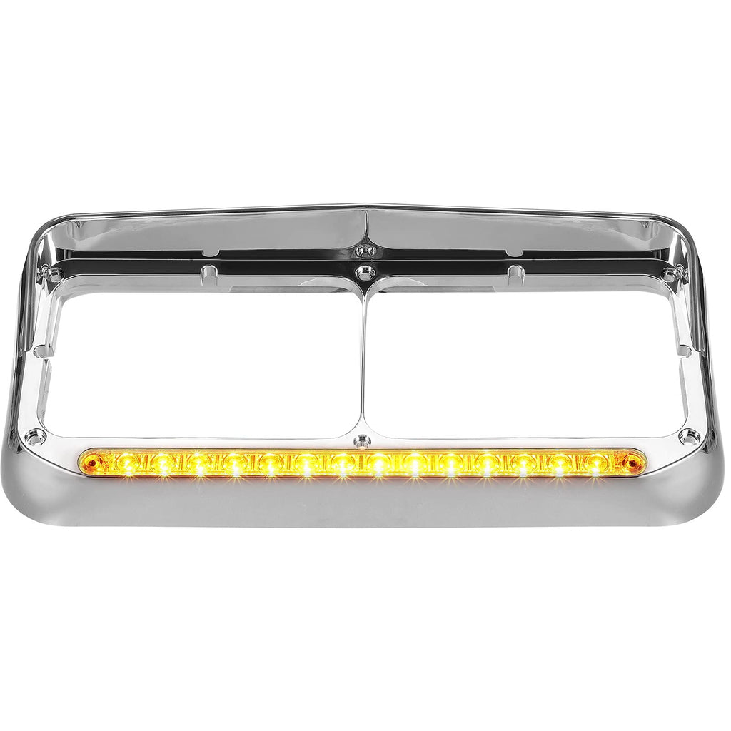 Partsam Chrome Headlight Bezels With Clear/Amber LED Light Strip