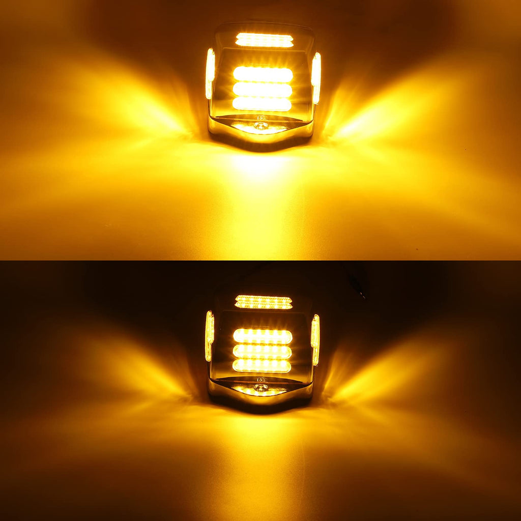 Partsam 5Pcs Replacement for Square Kenworth Cab Marker Lights 48 LED, Amber LED Flat line Square Cab Light Assembly with Chrome Plastic Housing for Kenworth/Peterbilt/Freightliner