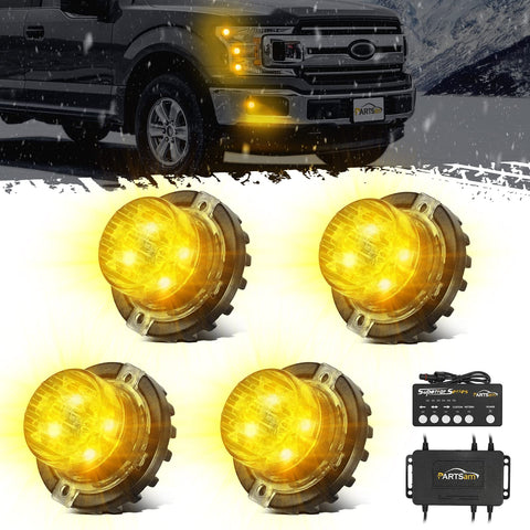 Image of Partsam Amber LED Hideaway Strobe Lights For Cars Trucks Vehicles