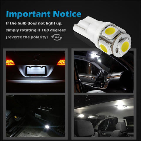 Image of Partsam 194 168 LED Bulbs White, Super Bright T10 2825 Car Interior Dome Lights Bulbs 6000K 5050-SMD Chipsets Error Free for Car Dome Map Door Courtesy License Plate Lights, 10Pcs