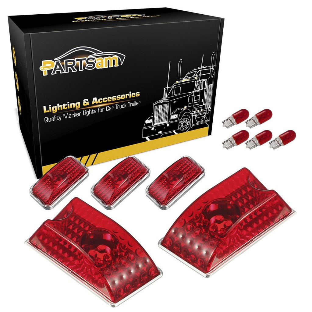 Partsam 5Pcs Rear Red Cab Roof Lights Kit Compatible with Hummer H2 Cab Roof Lights Cover Lens 2003-2009 and Hummer H2 SUT Cab Roof Top Clearance Marker Lights Lamps 2005-2009 w/ T10 Halogen Bulbs