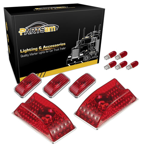 Image of Partsam 5Pcs Rear Red Cab Roof Lights Kit Compatible with Hummer H2 Cab Roof Lights Cover Lens 2003-2009 and Hummer H2 SUT Cab Roof Top Clearance Marker Lights Lamps 2005-2009 w/ T10 Halogen Bulbs