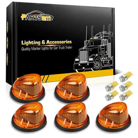 Image of Partsam 5X Cab Marker Light Marker 1313A Amber Lens + 5X Amber T10 LED Bulbs + Base Compatible with /Dually Suburban Blazer C1500 C2500 C3500 K1500 K2500 K3500 1969 - 1987 Pickup Trucks