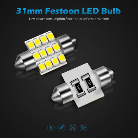 Image of Partsam DE3175 31mm Festoon LED Bulbs White, DE3175 DE3021 LED Car Interior Dome Lights Bulbs Super Bright 6000K Error Free for Truck Dome Map Door Courtesy Trunk Lights, 8 Pack