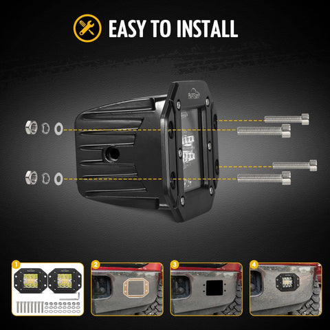 Image of Partsam 2pcs 48W LED Light Pods Amber White Light Bar Strobe Lights Flush Moun 6 Modes Memory Function for ATV UTV SUV Offroad Pickup Trucks w Wiring Harness Kit 16AWG 2 Leads