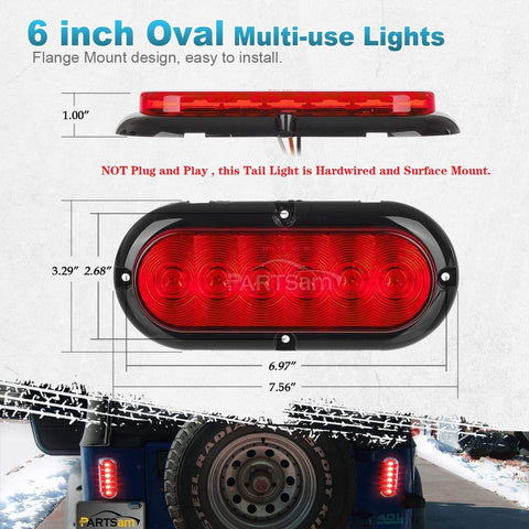 Image of Partsam 2PCS Trailer Truck Boat Bus Red LED 6inch Inch Oval Stop Turn Tail Brake Light DOT Certified Marker Lights Sealed Surface Mount 12V Waterproof IP65 Replacement for Trailer RV Trucks