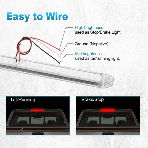 Image of Partsam Submersible 17" Clear Lens Red 23 LED Trailer Truck RV Stop Turn Tail Rear 3rd Brake Identification Light Bar
