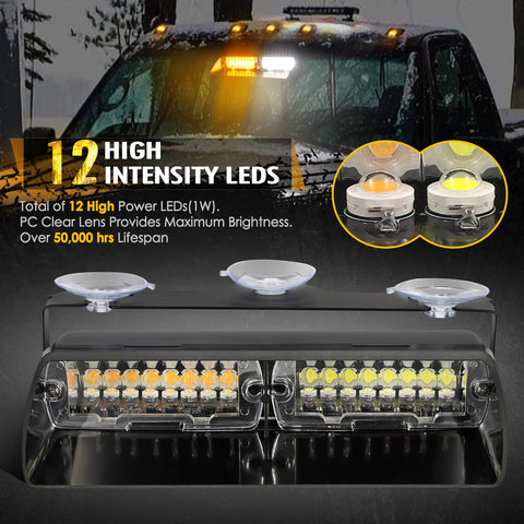 Image of Partsam Amber White LED Windshield Dash Deck Emergency Strobe Lights