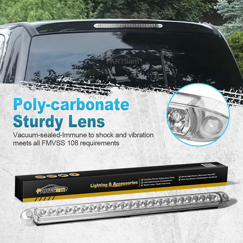 Image of Partsam Submersible 17" Clear Lens Red 23 LED Trailer Truck RV Stop Turn Tail Rear 3rd Brake Identification Light Bar