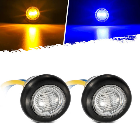 Image of Partsam 2Pcs 3/4" Round LED Marker Light Amber to Blue Auxiliary Light Dual Revolution Side Marker Clearance Light Turn Signal Indicators Grommet Bullet Light for Trailer Truck Camper RV