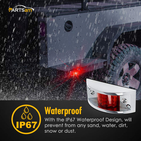 Image of Partsam 6x Red Rectangular 4-4/5" Armored-style Clearance Side Marker Light Chrome 12LED, Rectangle Led Trailer Clearance Lights, Surface Mount Led Lights