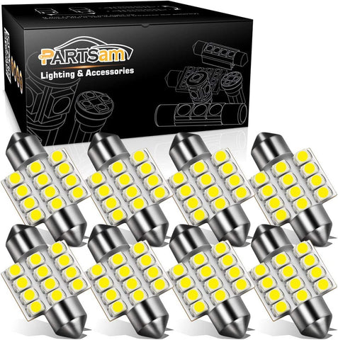 Image of Partsam DE3175 31mm Festoon LED Bulbs White, DE3175 DE3021 LED Car Interior Dome Lights Bulbs Super Bright 6000K Error Free for Truck Dome Map Door Courtesy Trunk Lights, 8 Pack
