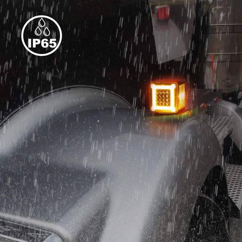 Image of Partsam Pair Double Face Square Pedestal Fender Turn Signal Lights Halo Glow Double Stud, Amber/Red Square 47 Diode Led Turn Stop Marker Running lights Lamps 12V 24V 10-30V