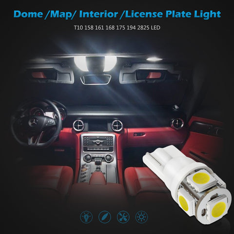 Image of Partsam 194 168 LED Bulbs White, Super Bright T10 2825 Car Interior Dome Lights Bulbs 6000K 5050-SMD Chipsets Error Free for Car Dome Map Door Courtesy License Plate Lights, 10Pcs