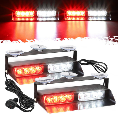 Image of Partsam 2 in 1 Red White Windshield Emergency Strobe Firefighter Lights